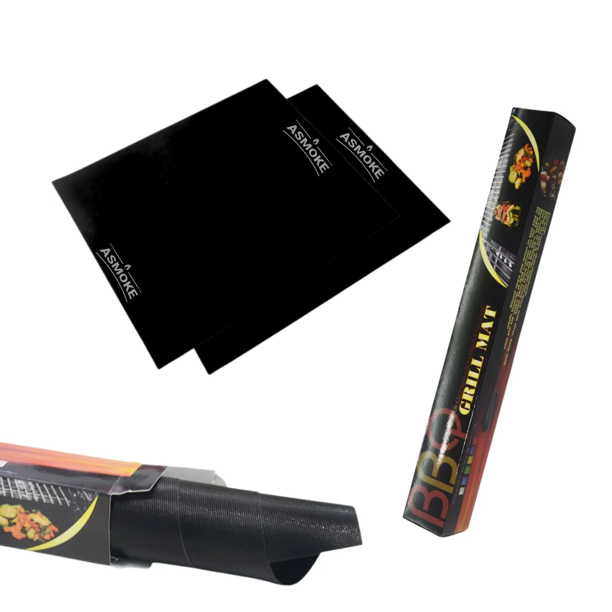 ASMOKE Premium Copper & Black BBQ Grill Mats (2-Pack) - Non-Stick PTFE Coating, Cooking Mats| Reusable and Easy to Clean - Mekamart Australia