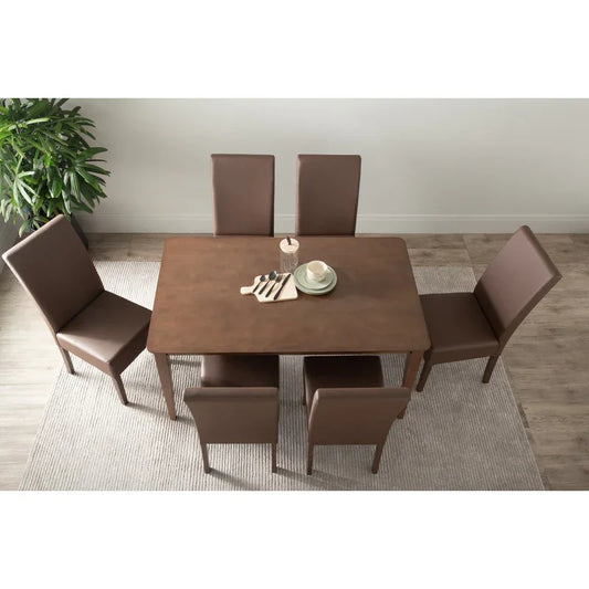 ALLEGRO Dining Table + 6x MESI Dining Chair - 7 Piece Dining Set - Cocoa - Mekamart Australia