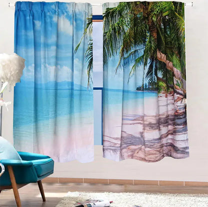 Sea View 3D Printing Blockout Curtains 2x127x160cm PINCH PLEAT Fabric Seascape - Mekamart Australia