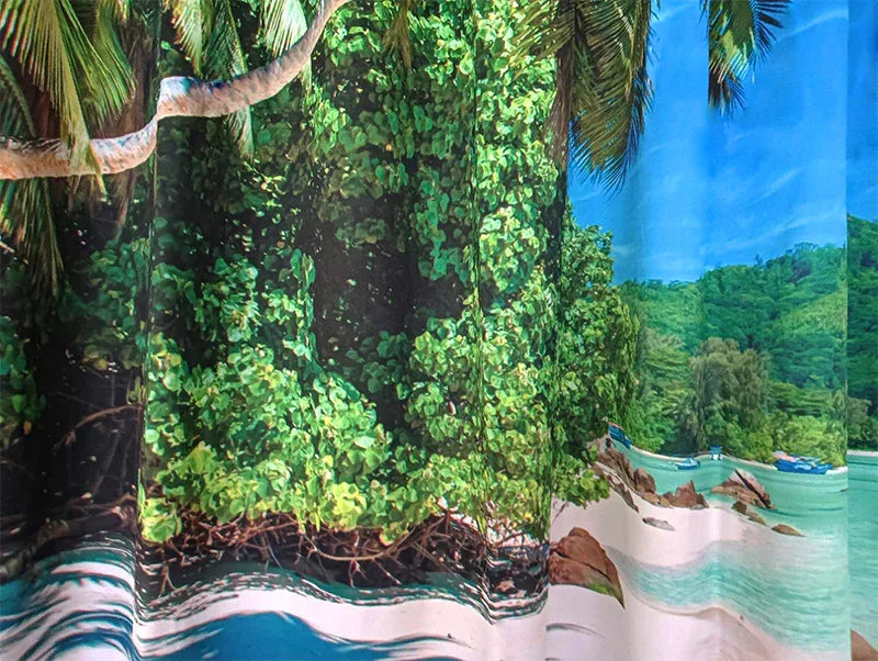 Sea View 3D Printing Blockout Curtains 2x127x160cm PINCH PLEAT Fabric Seascape - Mekamart Australia