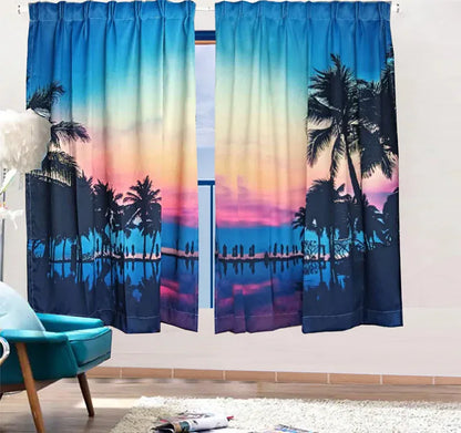 Sea View 3D Printing Blockout Curtains 2x131x160cm PINCH PLEAT Fabric Seascape - Mekamart Australia