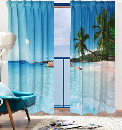 Sea View 3D Printing Blockout Curtains 260x213cm PINCH PLEAT Fabric Seascape - Mekamart Australia