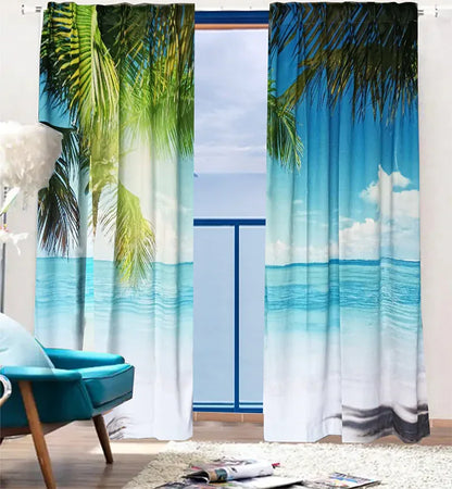Sea View 3D Printing Blockout Curtains 260x213cm PINCH PLEAT Fabric Seascape - Mekamart Australia