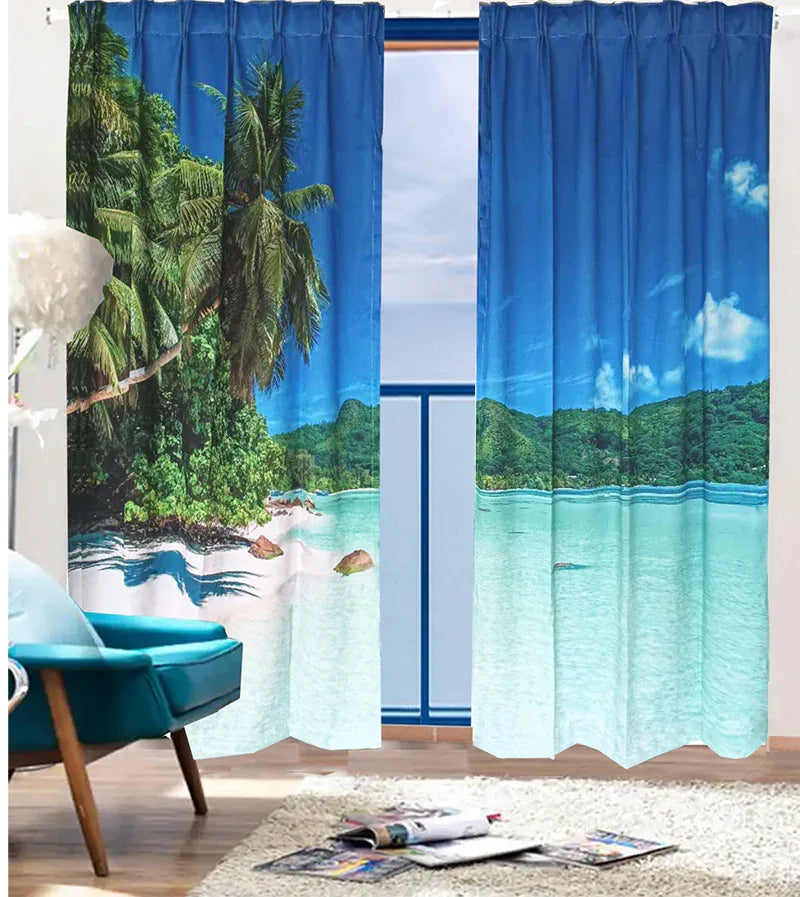 Sea View 3D Printing Blockout Curtains 260x213cm PINCH PLEAT Fabric Seascape - Mekamart Australia