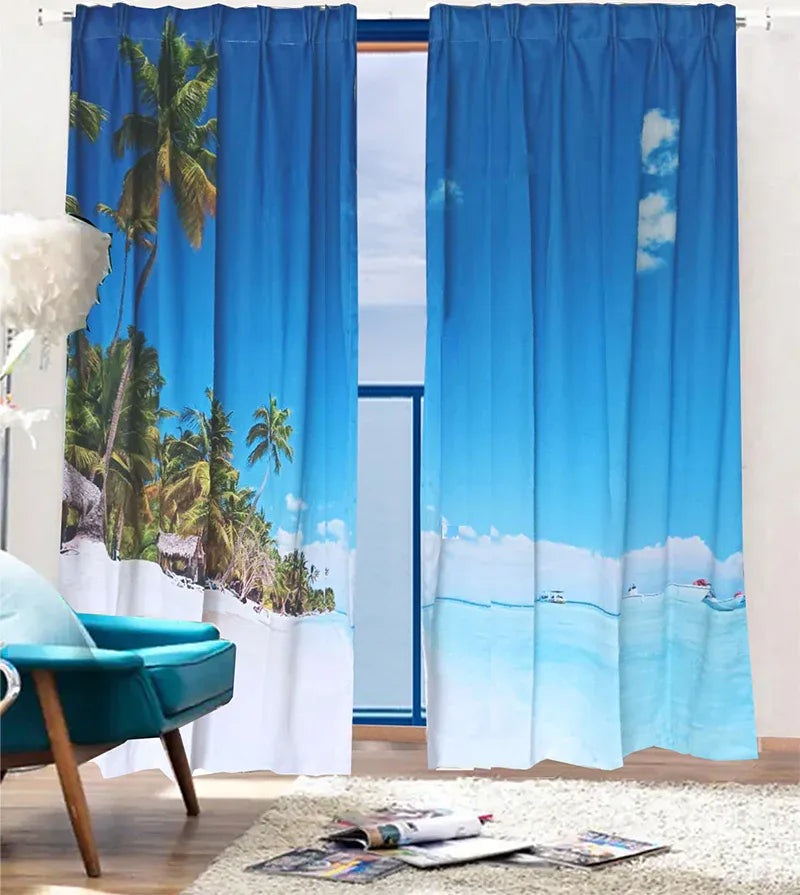 Sea View 3D Printing Blockout Curtains 260x213cm PINCH PLEAT Fabric Seascape - Mekamart Australia