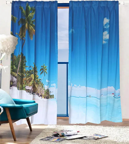 Sea View 3D Printing Blockout Curtains 260x213cm PINCH PLEAT Fabric Seascape - Mekamart Australia