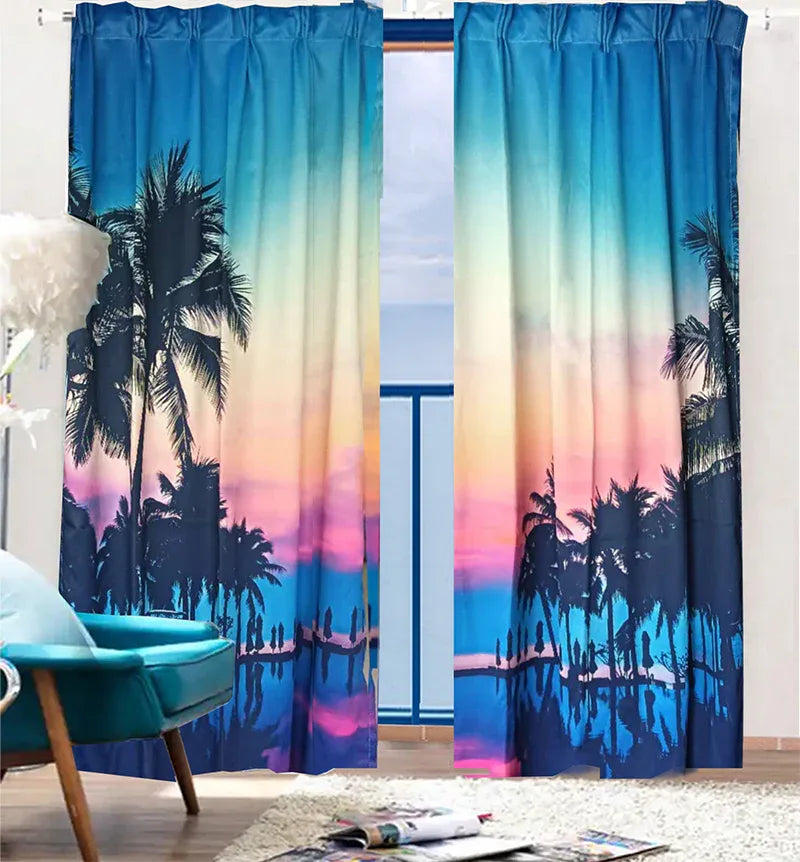 Sea View 3D Printing Blockout Curtains 260x213cm PINCH PLEAT Fabric Seascape - Mekamart Australia