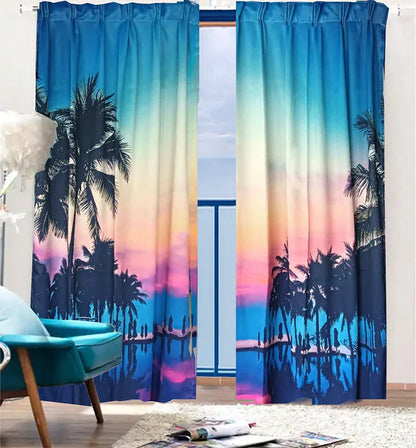 Sea View 3D Printing Blockout Curtains 260x213cm PINCH PLEAT Fabric Seascape - Mekamart Australia