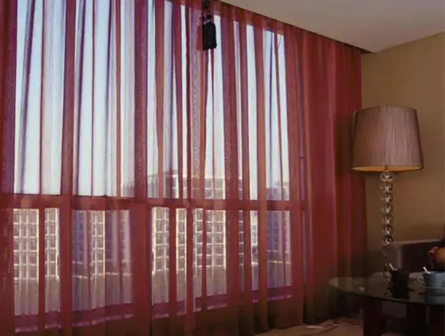 2 Sheer Voile Curtains 544cm wide 230cm long + 30 Pinch Pleat Hooks Wine Red New - Mekamart Australia