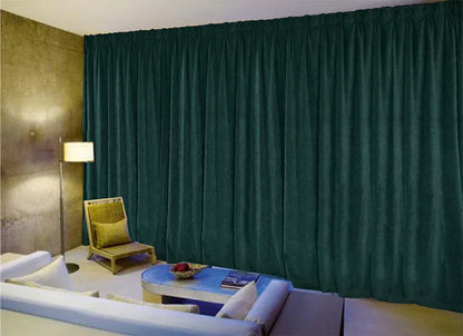 Large Thick Faux Mink Velvet Curtains 270x 230cm+15 Hooks Pinch Pleat, Green,New - Mekamart Australia