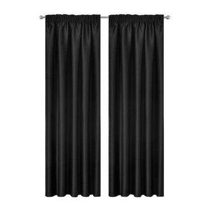 Blockout Curtains 2pcs 137x160cm PINCH PLEAT Blackout High Level Fabric Black - Mekamart Australia