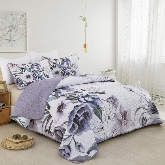 Romantic Wildflower Soft Cozy 3 Pc Bedspread & Pillow Cover Set - Mekamart Australia