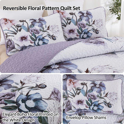 Romantic Wildflower Soft Cozy 3 Pc Bedspread & Pillow Cover Set - Mekamart Australia