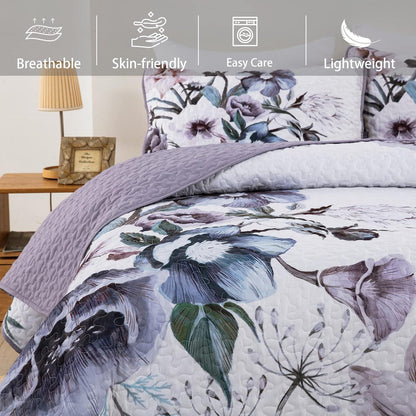 Romantic Wildflower Soft Cozy 3 Pc Bedspread & Pillow Cover Set - Mekamart Australia