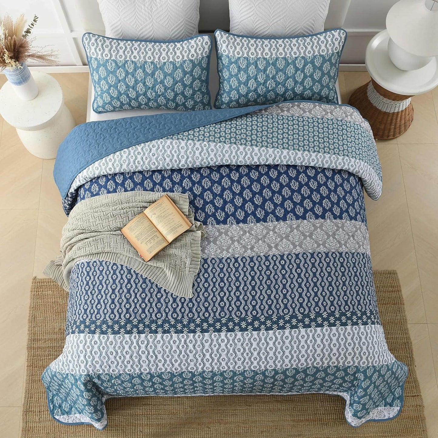 Classic Hydrangea Soft Quilted 3 Pc Bedspread & Pillow Cover Set - Mekamart Australia