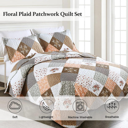 Gleaming rust brown colo patchwork 3 Pc Bedspread & Pillow Cover Set - Mekamart Australia