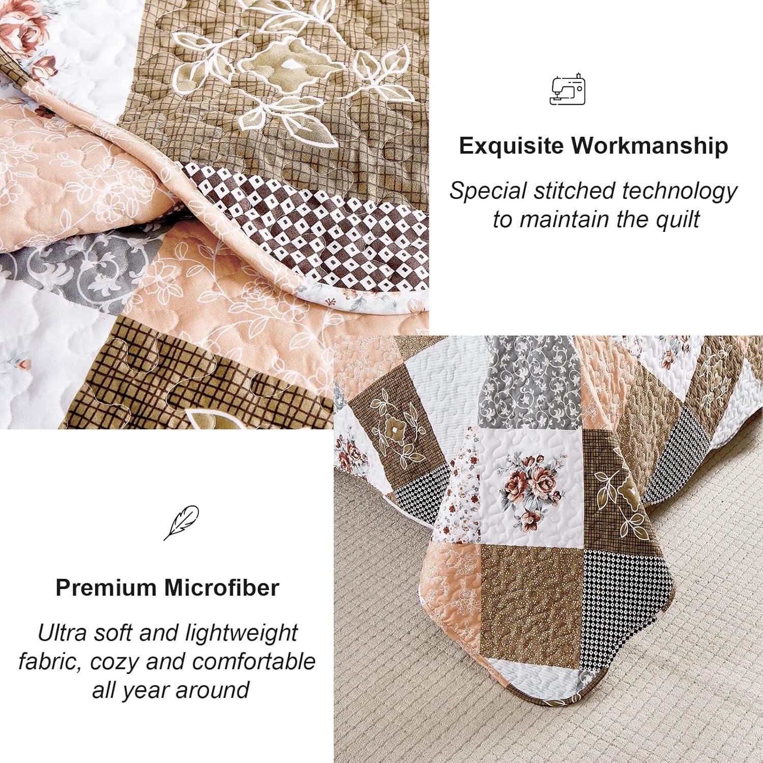 Gleaming rust brown colo patchwork 3 Pc Bedspread & Pillow Cover Set - Mekamart Australia