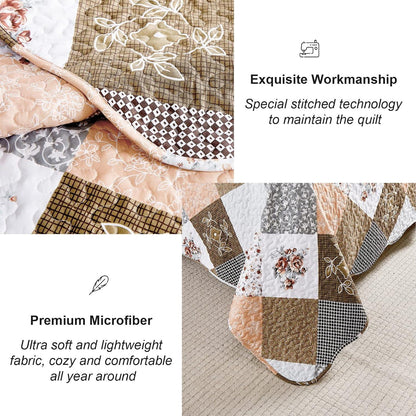 Gleaming rust brown colo patchwork 3 Pc Bedspread & Pillow Cover Set - Mekamart Australia