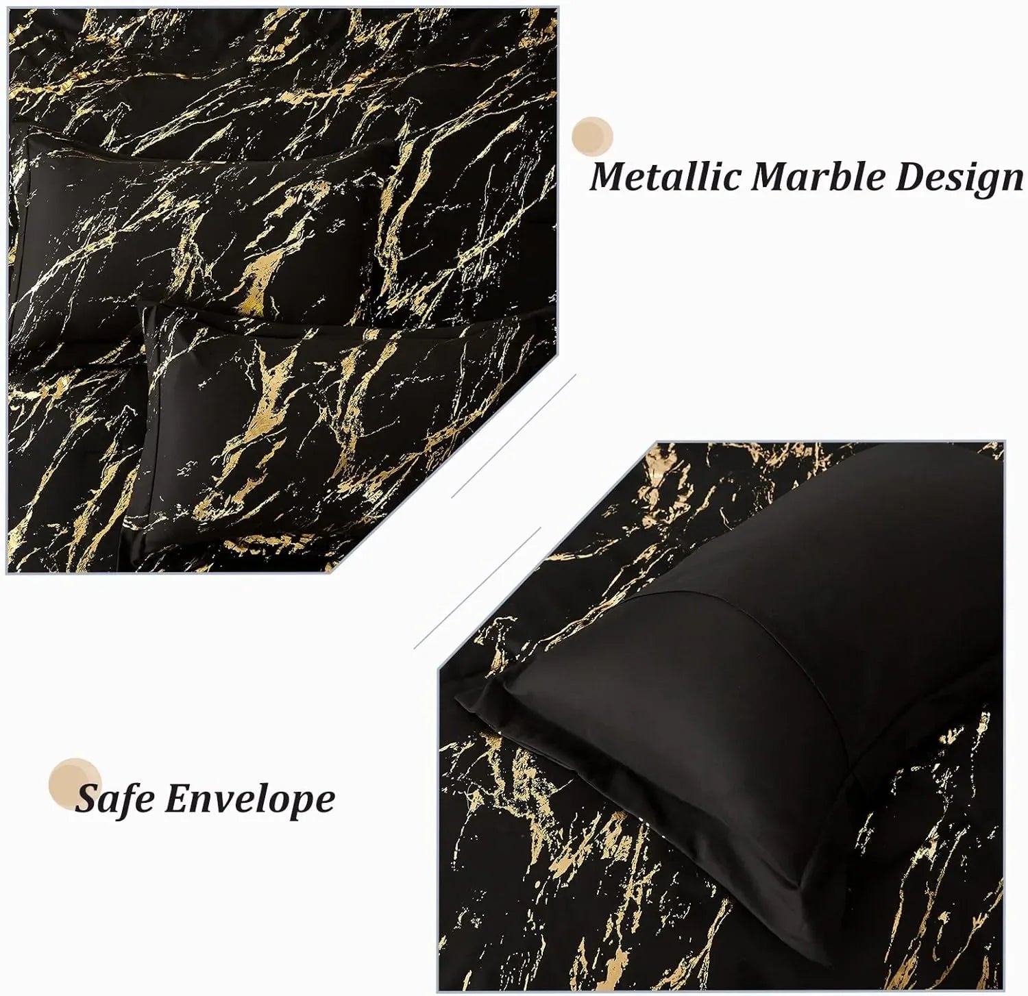 Black Gold Metallic Marble Comforter Set, King Size, Foil Print Glitter 3-Piece Bedding - Mekamart Australia