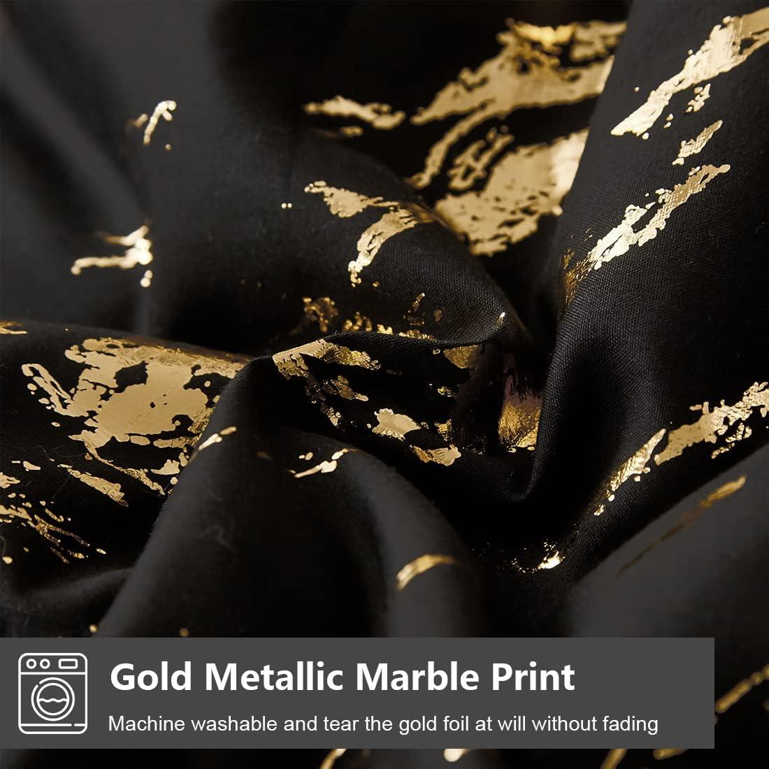 Black Gold Metallic Marble Comforter Set, King Size, Foil Print Glitter 3-Piece Bedding - Mekamart Australia