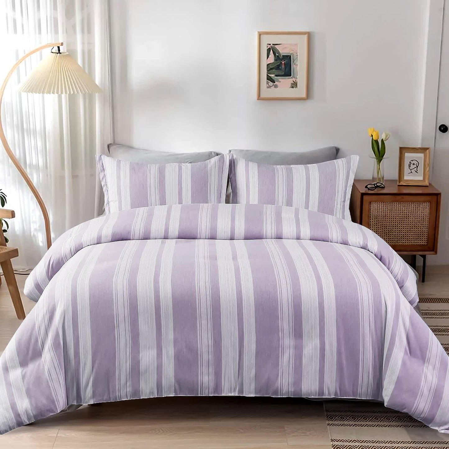 Midnight Calm stripes purple 3‑Piece Bedding – Cozy comforter Style - Mekamart Australia