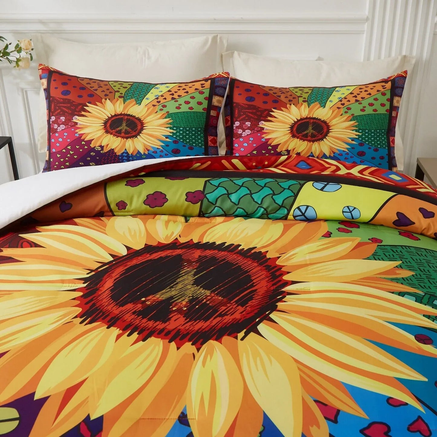 Floral Sunflower Comforter Set, King Size, Quilted Bedding with Pillowcases - Mekamart Australia