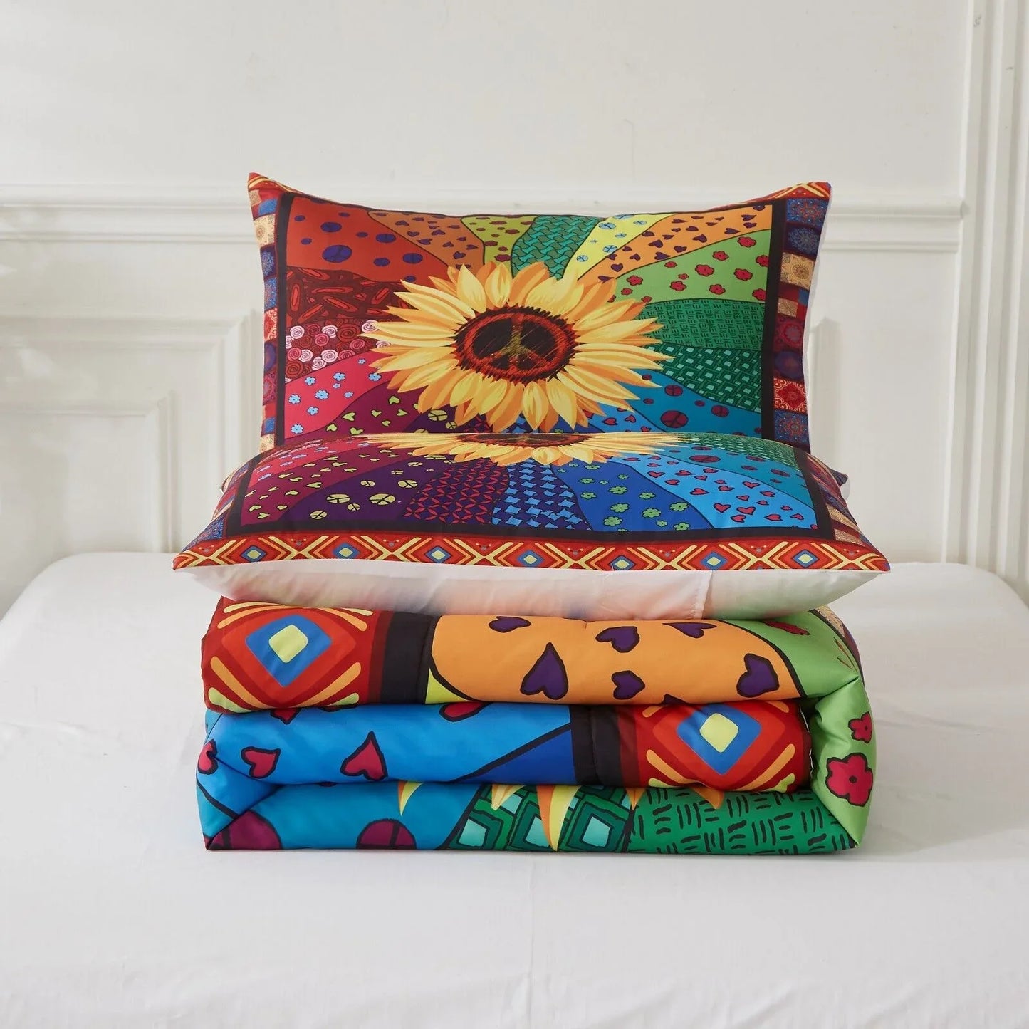 Floral Sunflower Comforter Set, King Size, Quilted Bedding with Pillowcases - Mekamart Australia