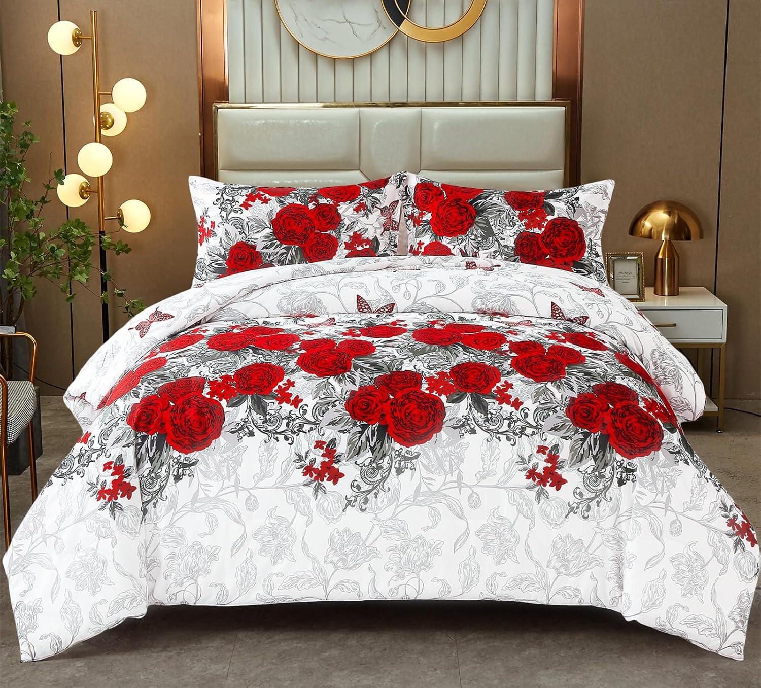 Luxurious rose Soft white 3 Pc Comforter & Pillow Cover Set - Mekamart Australia
