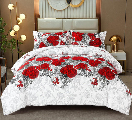 Luxurious rose Soft white 3 Pc Comforter & Pillow Cover Set - Mekamart Australia