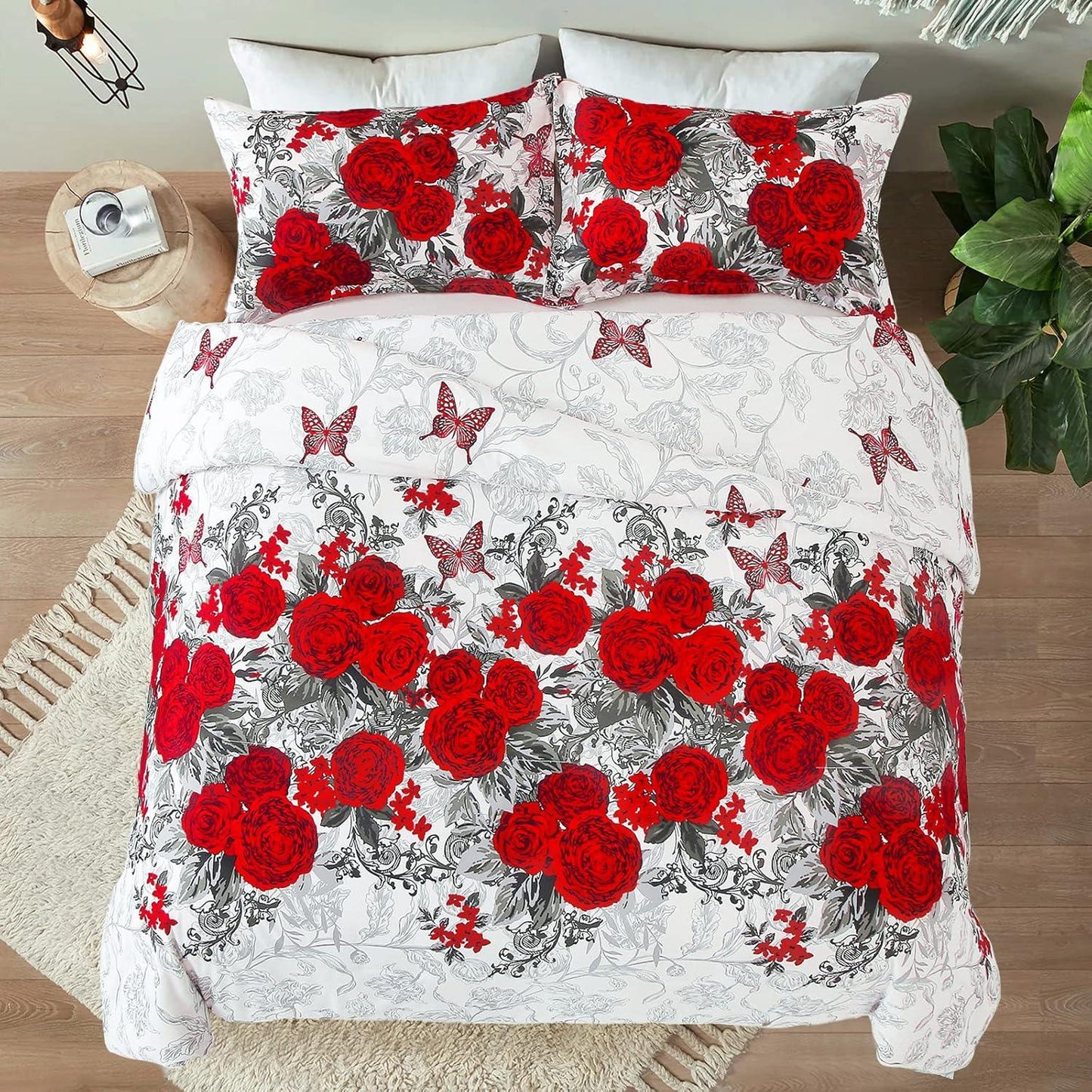 Luxurious rose Soft white 3 Pc Comforter & Pillow Cover Set - Mekamart Australia