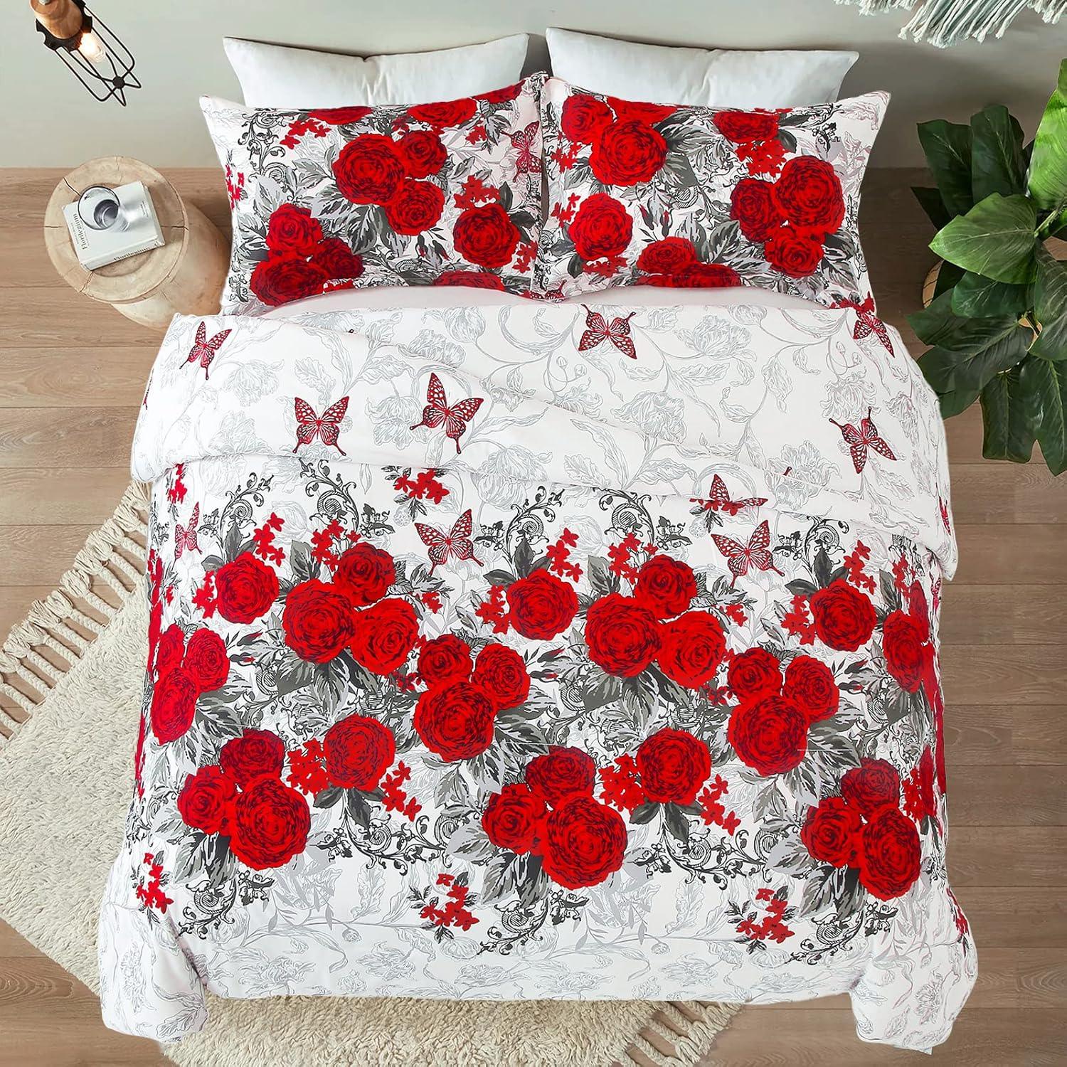 Luxurious rose Soft white 3 Pc Comforter & Pillow Cover Set - Mekamart Australia