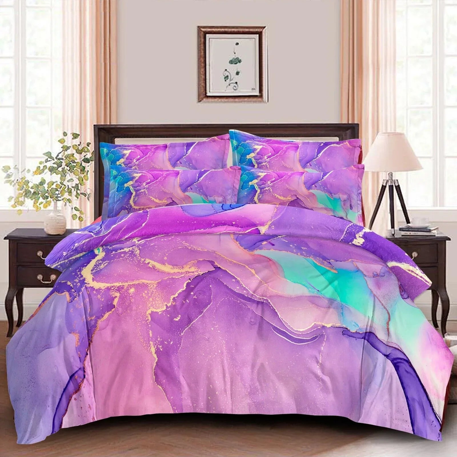 Marble Comforter Set, King Size, Quilted Soft Microfiber Bedding for All Seasons - Mekamart Australia
