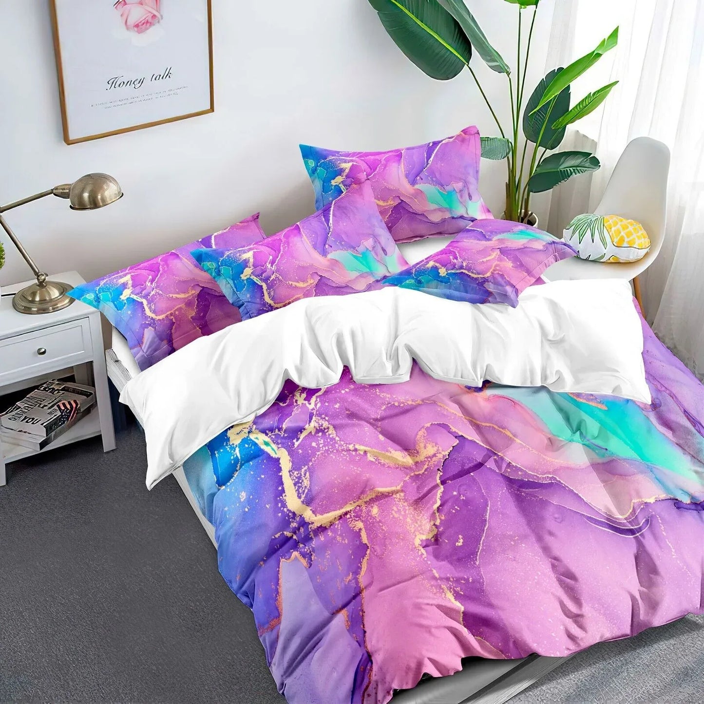 Marble Comforter Set, King Size, Quilted Soft Microfiber Bedding for All Seasons - Mekamart Australia
