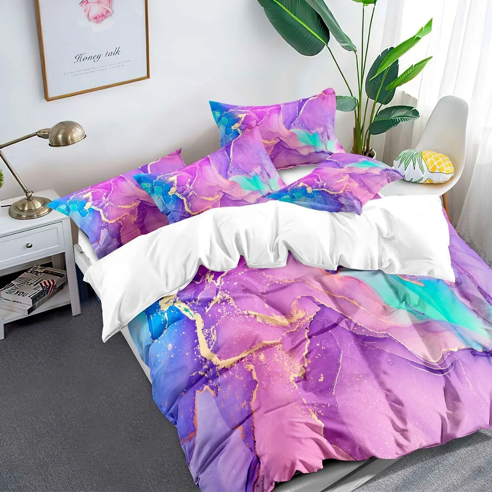 Marble Comforter Set, King Size, Quilted Soft Microfiber Bedding for All Seasons - Mekamart Australia