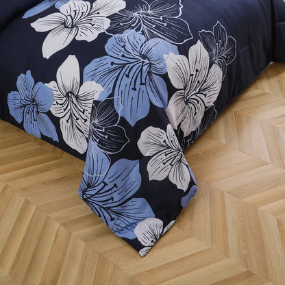King Comforter Set, Navy Blue Floral 3-Piece Bedding, Soft Microfiber for All Seasons - Mekamart Australia