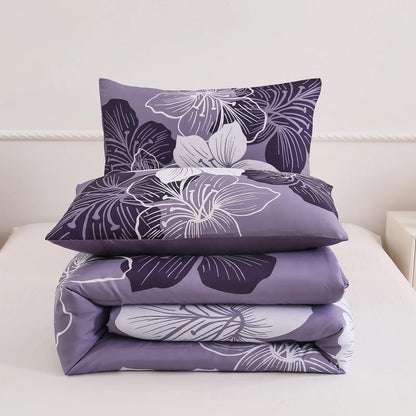 King Comforter Set, Dark Purple Floral 3-Piece Bedding, Soft Microfiber for All Seasons - Mekamart Australia