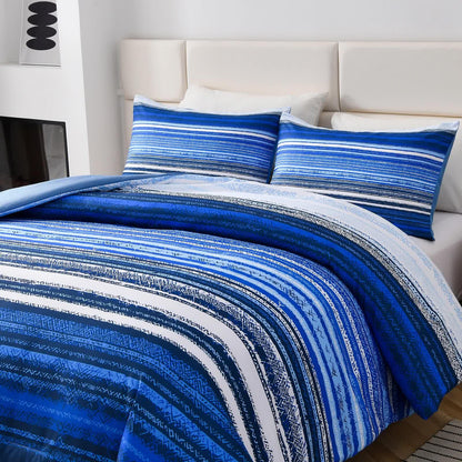 Nordic Calm stripes Blue 3‑Piece Comforter Set – Scandi Chic Vibes - Mekamart Australia