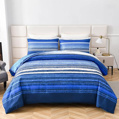 Nordic Calm stripes Blue 3‑Piece Comforter Set – Scandi Chic Vibes - Mekamart Australia
