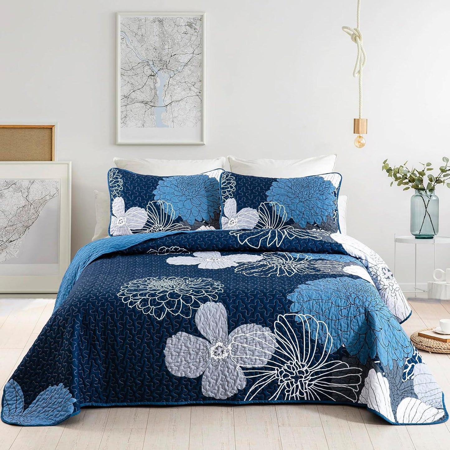 Frosted Magnolia Chic blue 3 Pc Comforter & Pillow Cover Set KING - Mekamart Australia