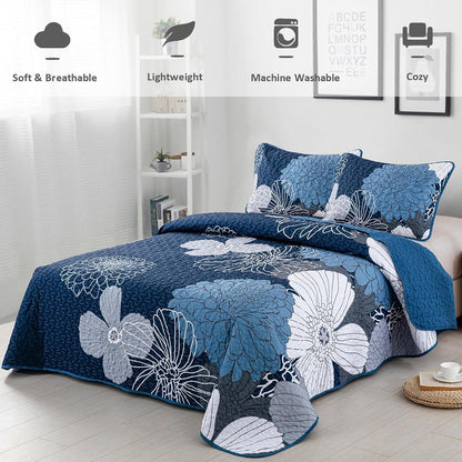 Frosted Magnolia Chic blue 3 Pc Comforter & Pillow Cover Set KING - Mekamart Australia