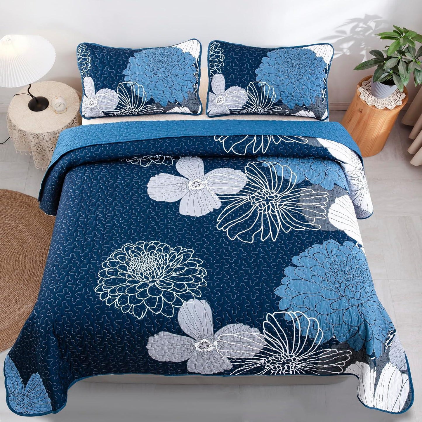 Frosted Magnolia Chic blue 3 Pc Comforter & Pillow Cover Set KING - Mekamart Australia