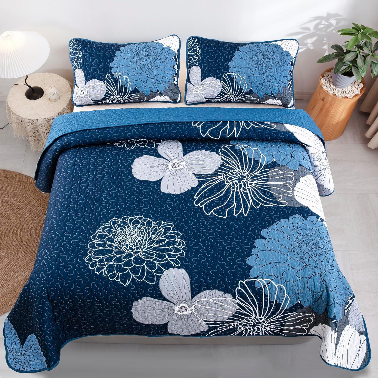 Frosted Magnolia Chic blue 3 Pc Comforter & Pillow Cover Set KING - Mekamart Australia