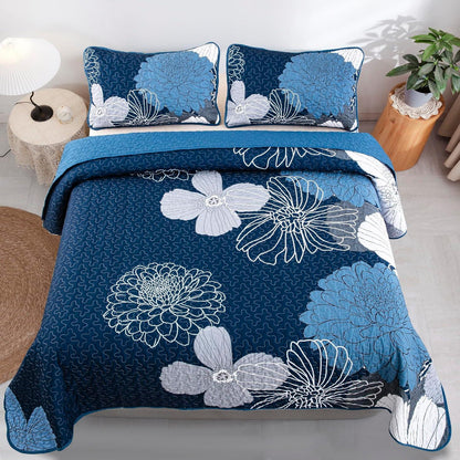 Frosted Magnolia Chic blue 3 Pc Comforter & Pillow Cover Set KING - Mekamart Australia