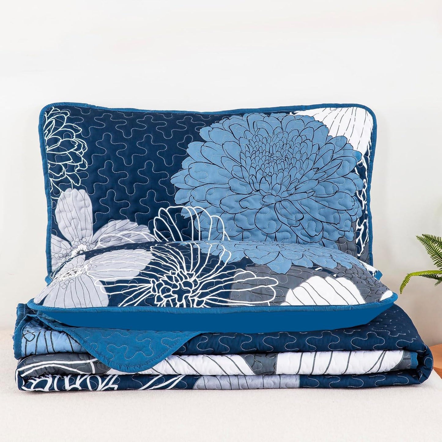 Frosted Magnolia Chic blue 3 Pc Comforter & Pillow Cover Set KING - Mekamart Australia