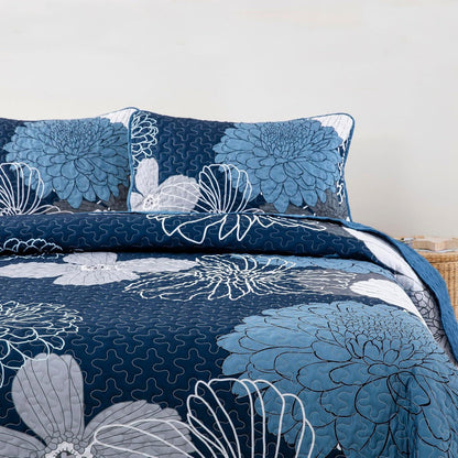 Frosted Magnolia Chic blue 3 Pc Comforter & Pillow Cover Set KING - Mekamart Australia