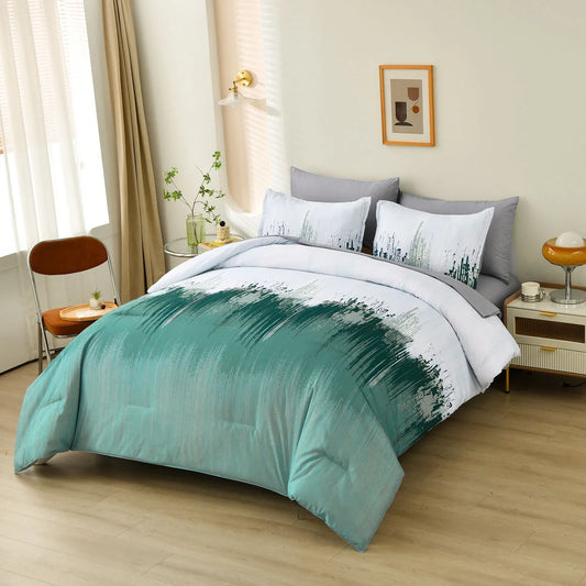 Floral Stripes Comforter Set, King Size, Plush 3-Piece Bedding with Pillowcases - Mekamart Australia