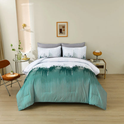 Floral Stripes Comforter Set, King Size, Plush 3-Piece Bedding with Pillowcases - Mekamart Australia