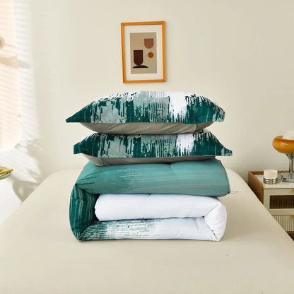 Floral Stripes Comforter Set, King Size, Plush 3-Piece Bedding with Pillowcases - Mekamart Australia