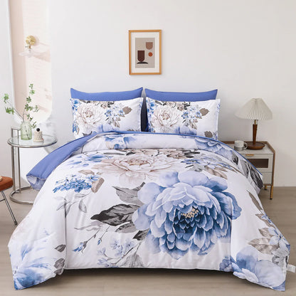 Plush Floral Comforter Set, King Size, Winter Quilted Bedding with Pillowcases - Mekamart Australia