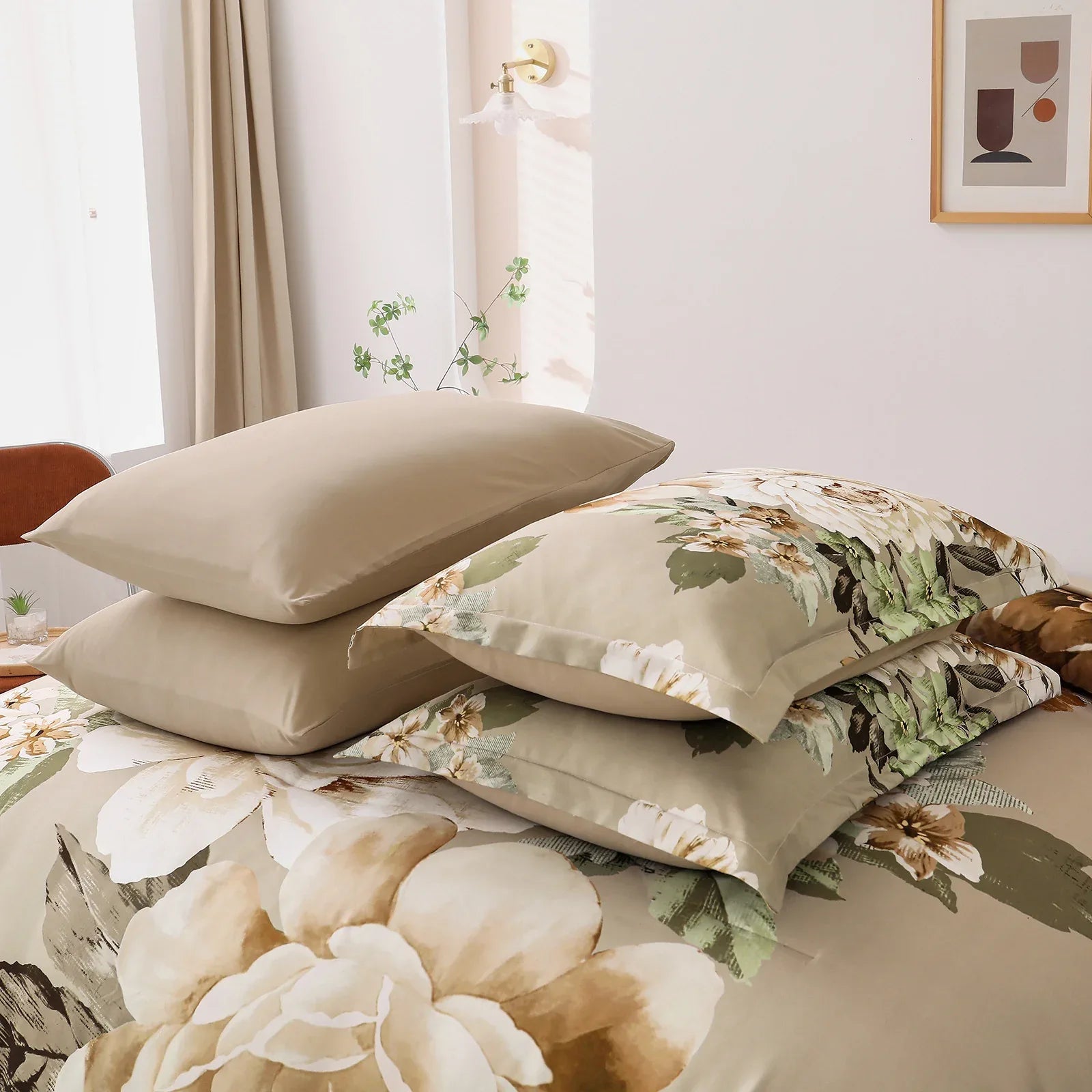 Cozy Floral Comforter Set, King Size, Quilted Warm Bedding with Pillowcases - Mekamart Australia